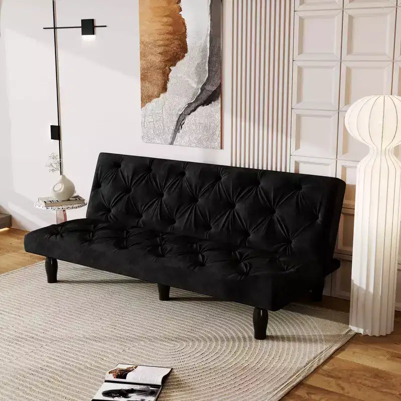 Loveseat Velvet Sofa Bed Transforms Seamlessly for Living Room Bedroom Apartment, Black