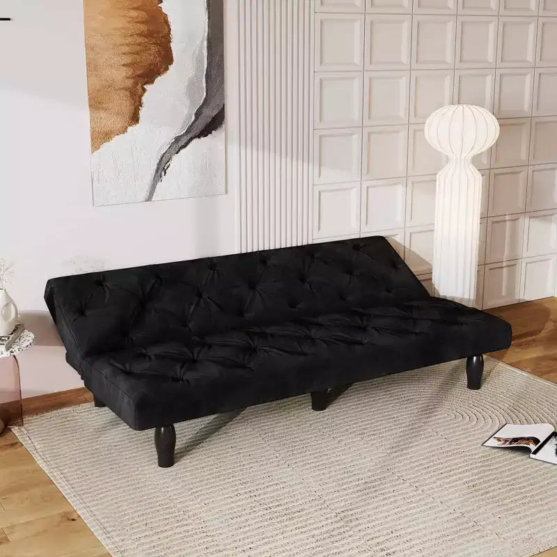 Loveseat Velvet Sofa Bed Transforms Seamlessly for Living Room Bedroom Apartment, Black