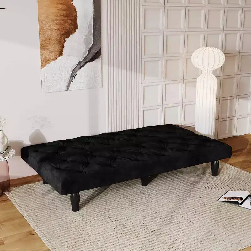 Loveseat Velvet Sofa Bed Transforms Seamlessly for Living Room Bedroom Apartment, Black