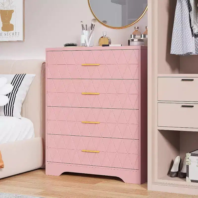 Comò in Legno a 4 Cassetti, Organizzatore Moderno con Maniglie in Metallo, Cassettiera Alta per Camera da Letto Soggiorno Ingresso