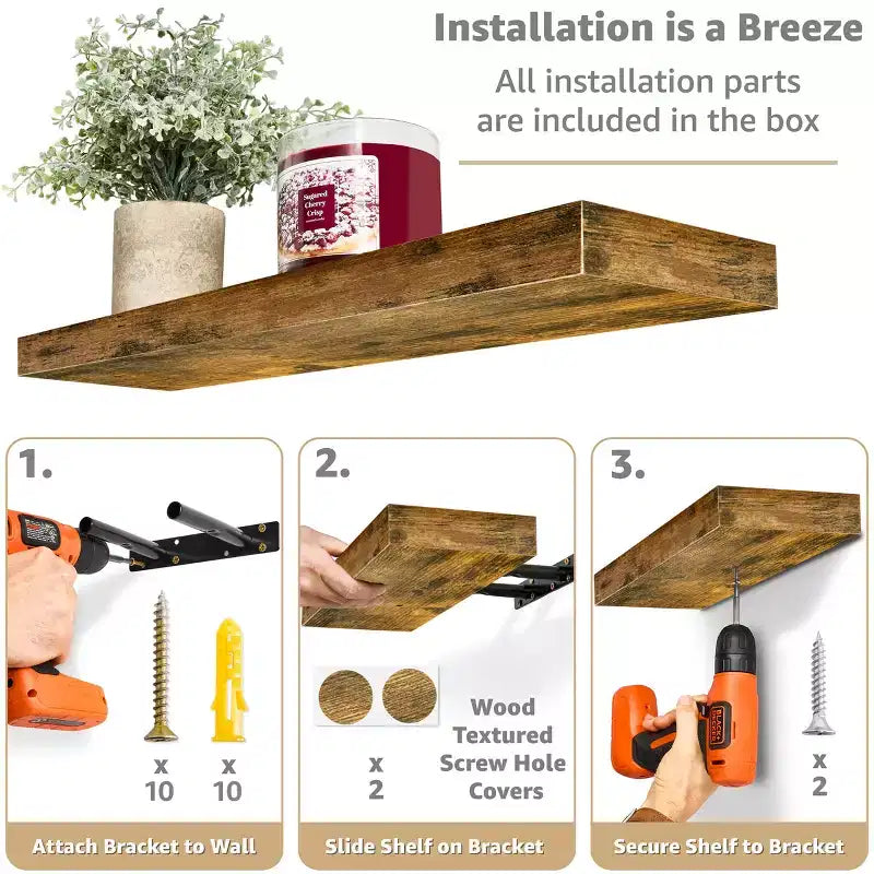 Floating Wall Shelves (24x9) for Bedroom, Decor, Kitchen, Living Room - for Trophies, Frames, Bookshelf