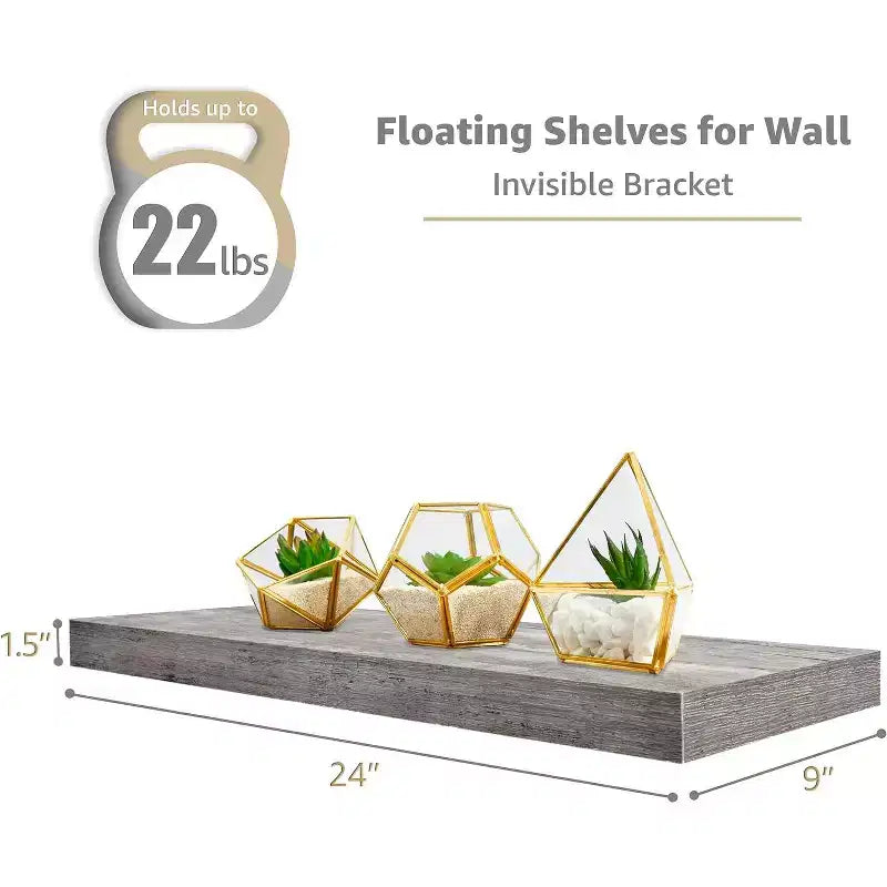 Floating Wall Shelves (24x9) for Bedroom, Decor, Kitchen, Living Room - for Trophies, Frames, Bookshelf