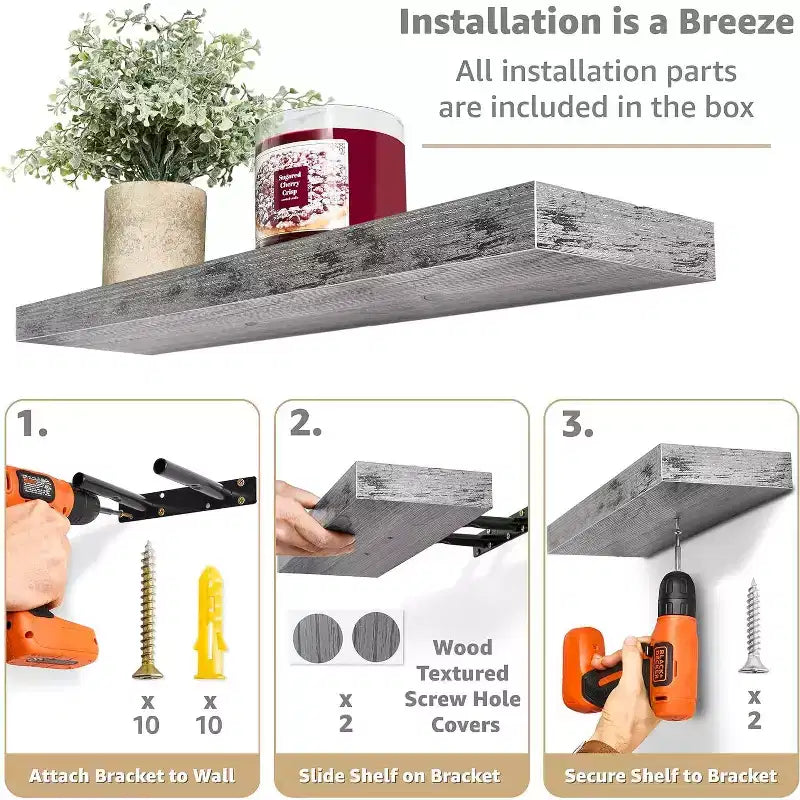 Floating Wall Shelves (24x9) for Bedroom, Decor, Kitchen, Living Room - for Trophies, Frames, Bookshelf
