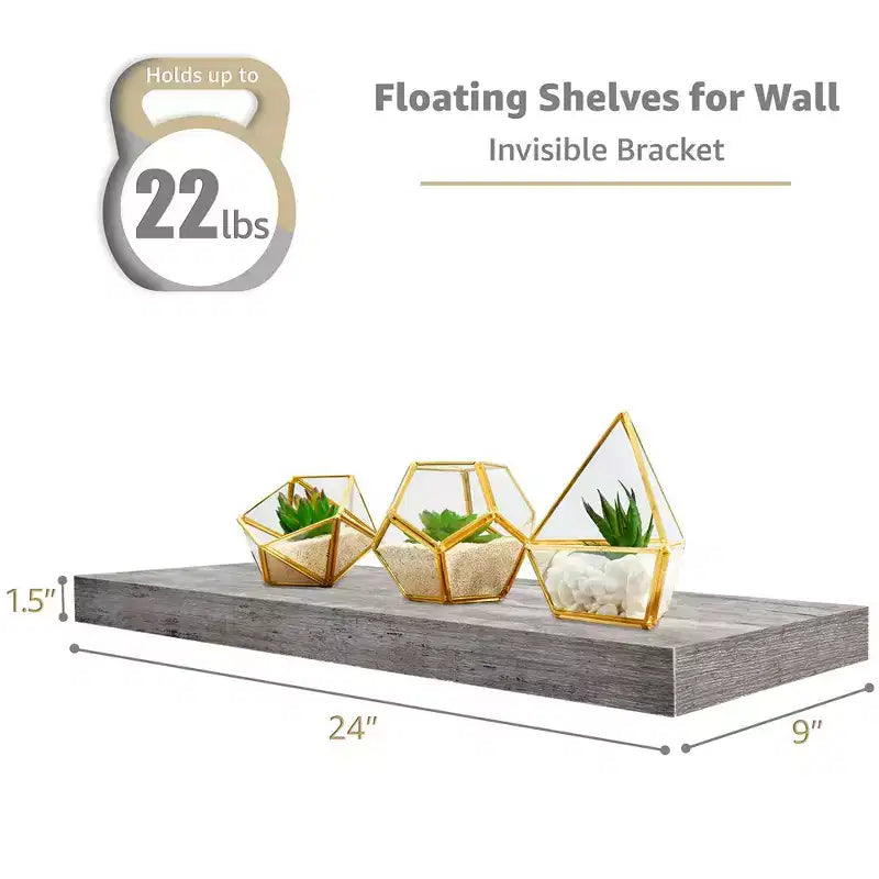 Floating Wall Shelves (24x9) for Bedroom, Decor, Kitchen, Living Room - for Trophies, Frames, Bookshelf