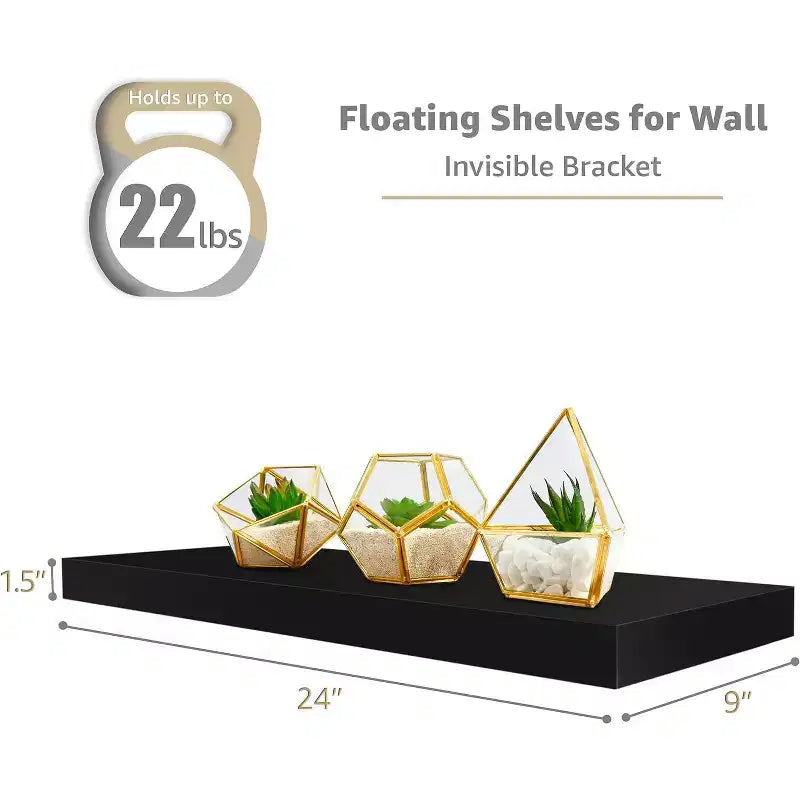 Floating Wall Shelves (24x9) for Bedroom, Decor, Kitchen, Living Room - for Trophies, Frames, Bookshelf