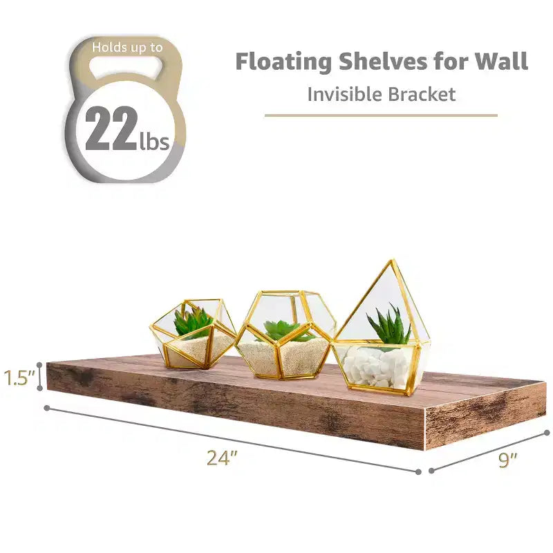 Floating Wall Shelves (24x9) for Bedroom, Decor, Kitchen, Living Room - for Trophies, Frames, Bookshelf