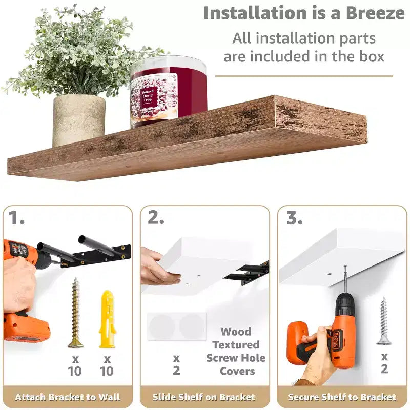 Floating Wall Shelves (24x9) for Bedroom, Decor, Kitchen, Living Room - for Trophies, Frames, Bookshelf