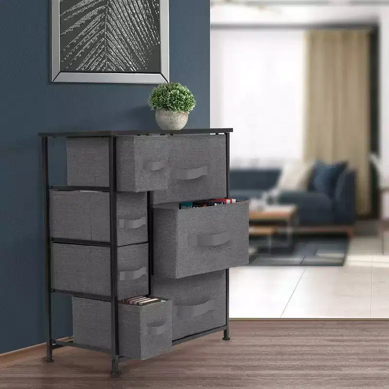 7 Drawers Dresser - Storage Chest Organizer with Steel Frame, Wood Top, Handles, Fabric Bins
