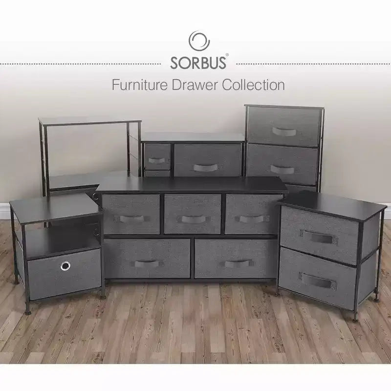 7 Drawers Dresser - Storage Chest Organizer with Steel Frame, Wood Top, Handles, Fabric Bins
