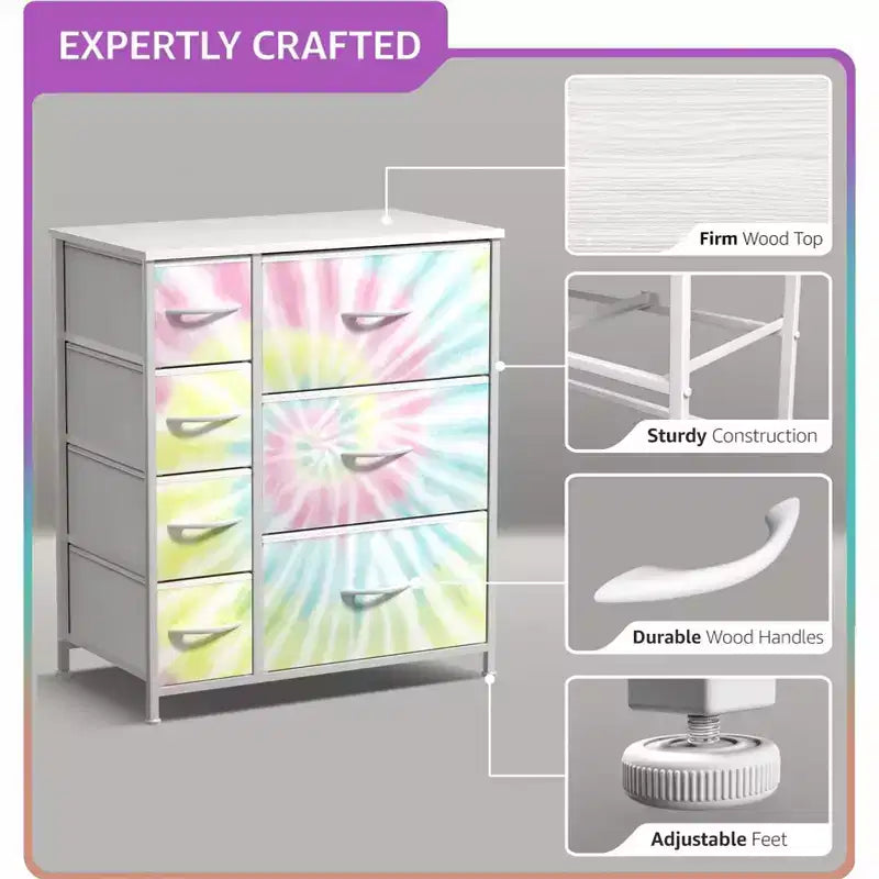 7 Drawers Dresser - Storage Chest Organizer with Steel Frame, Wood Top, Handles, Fabric Bins