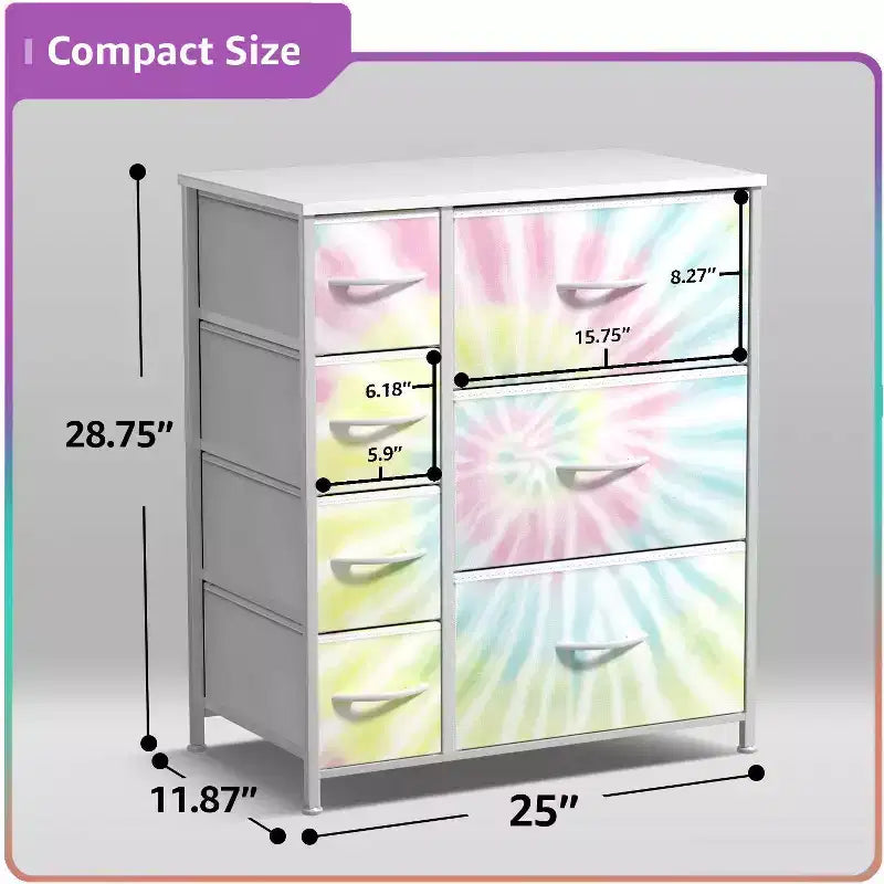 7 Drawers Dresser - Storage Chest Organizer with Steel Frame, Wood Top, Handles, Fabric Bins