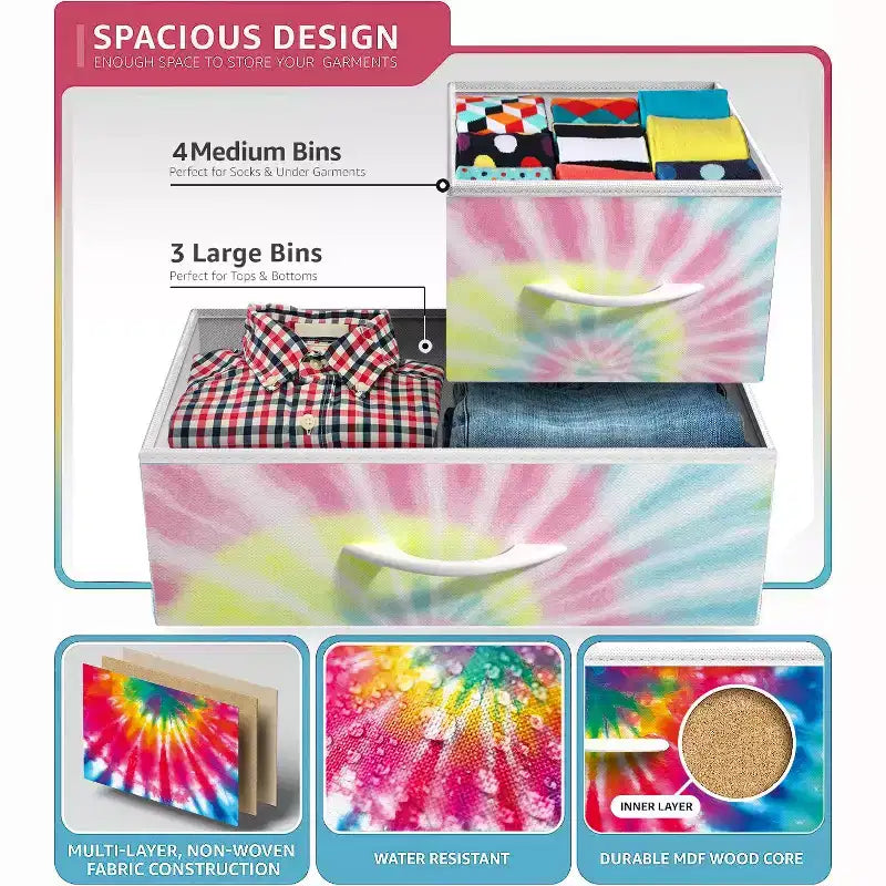 7 Drawers Dresser - Storage Chest Organizer with Steel Frame, Wood Top, Handles, Fabric Bins