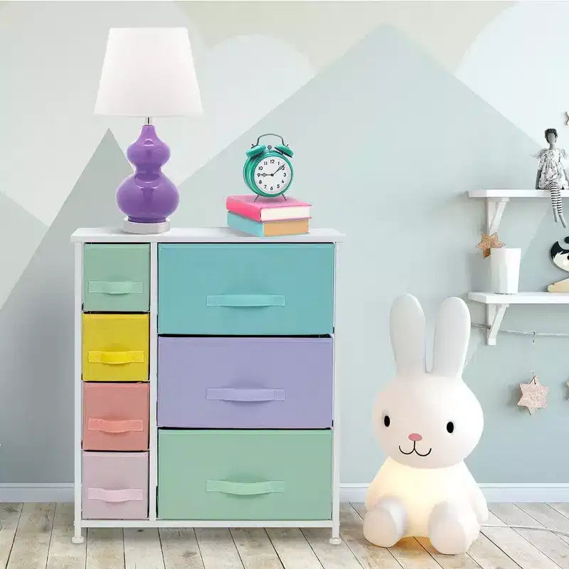 7 Drawers Dresser - Storage Chest Organizer with Steel Frame, Wood Top, Handles, Fabric Bins