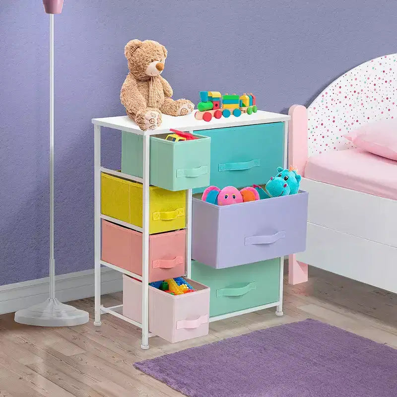 7 Drawers Dresser - Storage Chest Organizer with Steel Frame, Wood Top, Handles, Fabric Bins