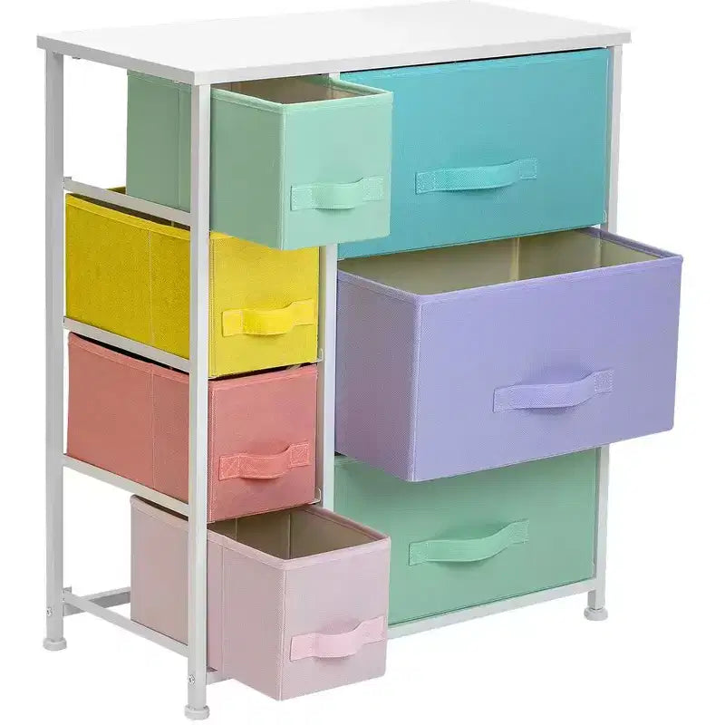 7 Drawers Dresser - Storage Chest Organizer with Steel Frame, Wood Top, Handles, Fabric Bins