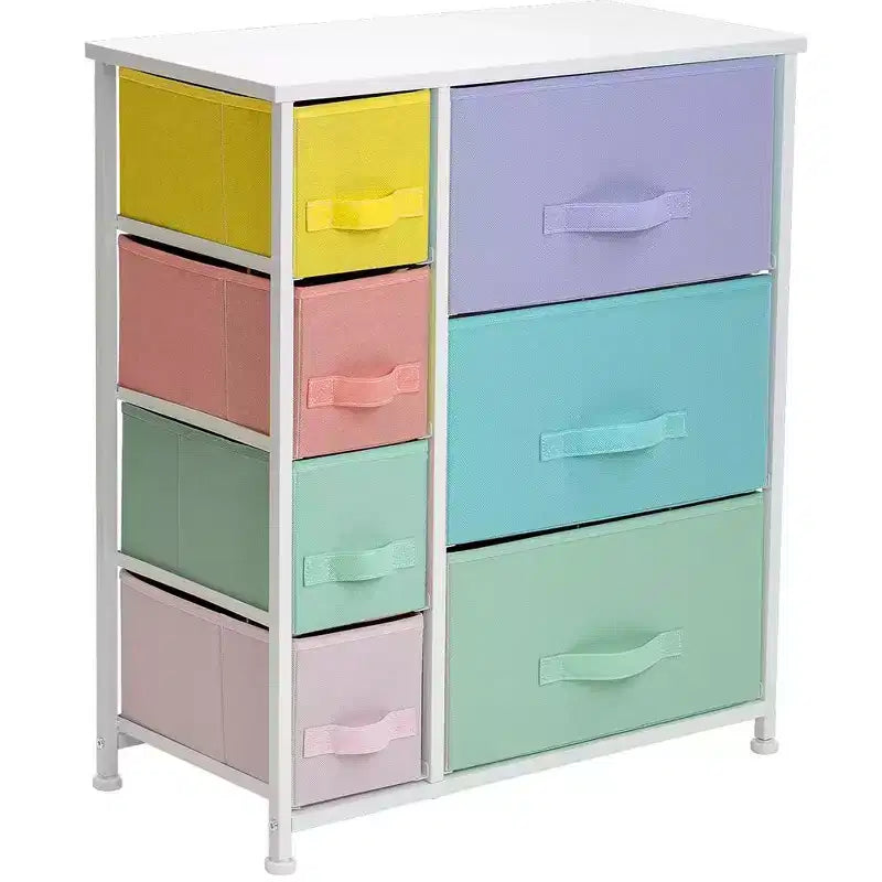 7 Drawers Dresser - Storage Chest Organizer with Steel Frame, Wood Top, Handles, Fabric Bins