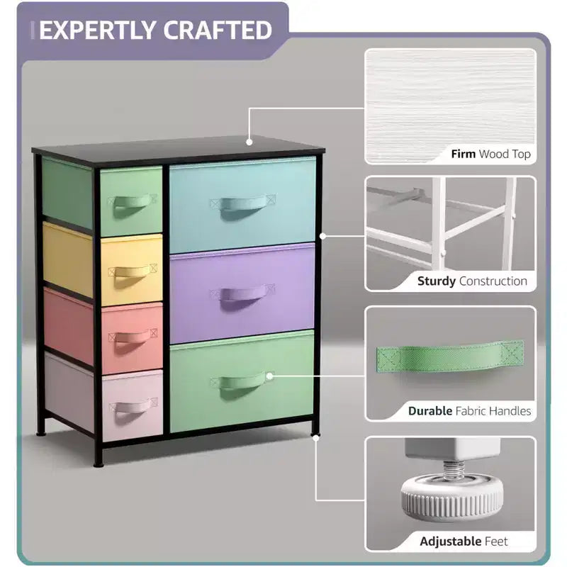 7 Drawers Dresser - Storage Chest Organizer with Steel Frame, Wood Top, Handles, Fabric Bins