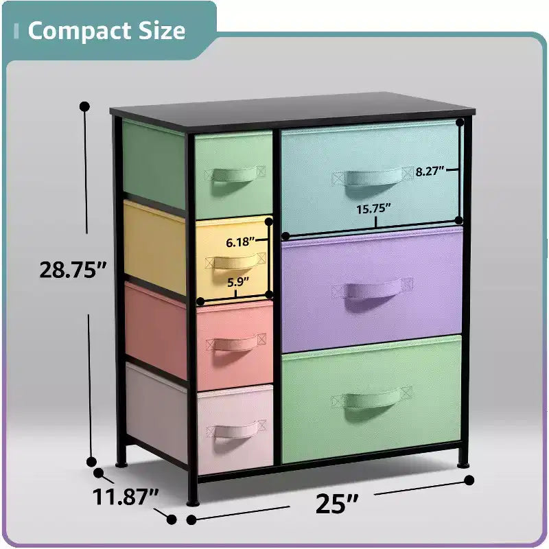 7 Drawers Dresser - Storage Chest Organizer with Steel Frame, Wood Top, Handles, Fabric Bins