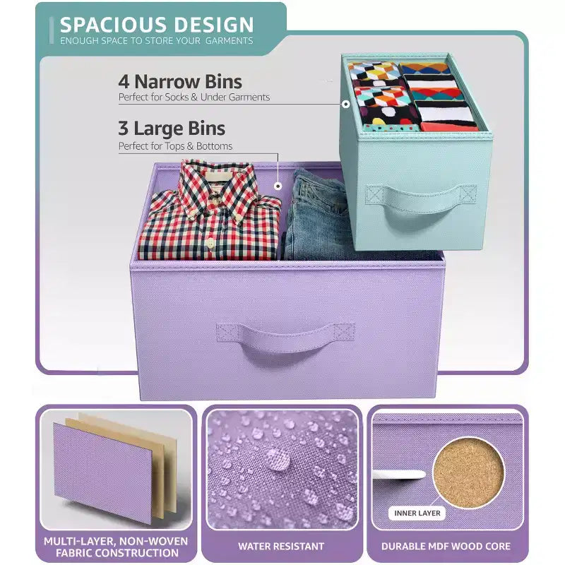 7 Drawers Dresser - Storage Chest Organizer with Steel Frame, Wood Top, Handles, Fabric Bins