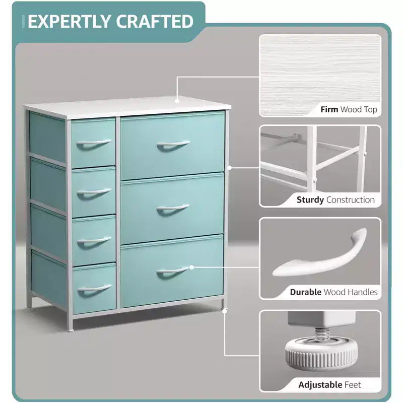 7 Drawers Dresser - Storage Chest Organizer with Steel Frame, Wood Top, Handles, Fabric Bins