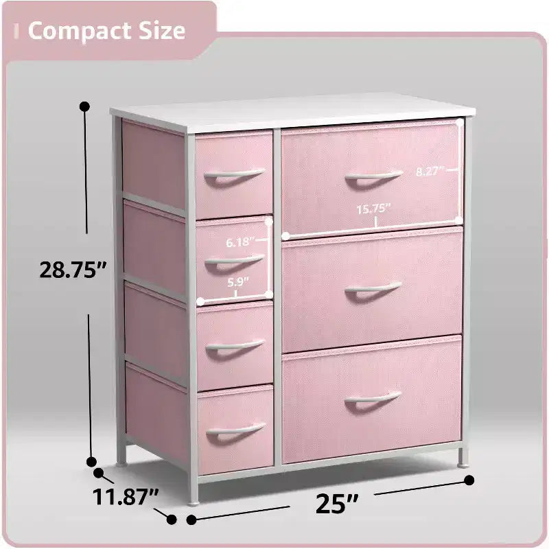 7 Drawers Dresser - Storage Chest Organizer with Steel Frame, Wood Top, Handles, Fabric Bins
