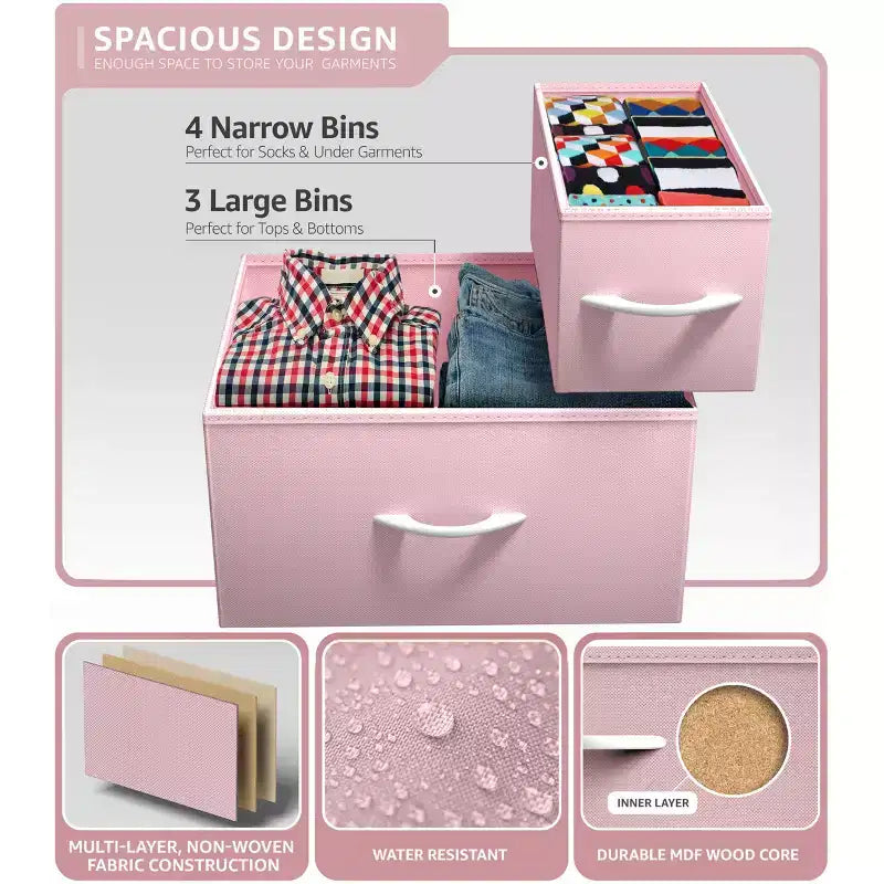 7 Drawers Dresser - Storage Chest Organizer with Steel Frame, Wood Top, Handles, Fabric Bins