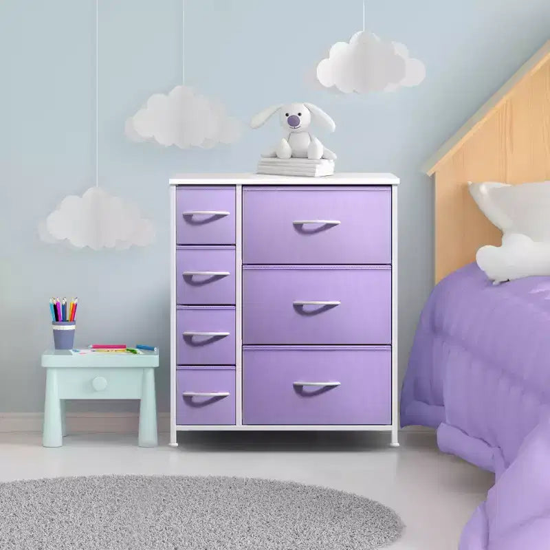7 Drawers Dresser - Storage Chest Organizer with Steel Frame, Wood Top, Handles, Fabric Bins