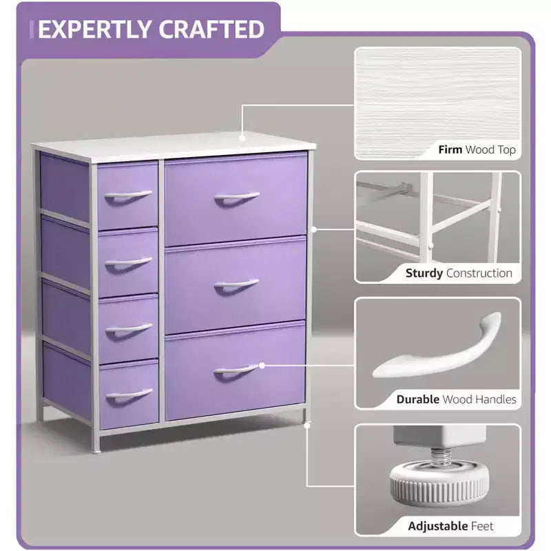 7 Drawers Dresser - Storage Chest Organizer with Steel Frame, Wood Top, Handles, Fabric Bins