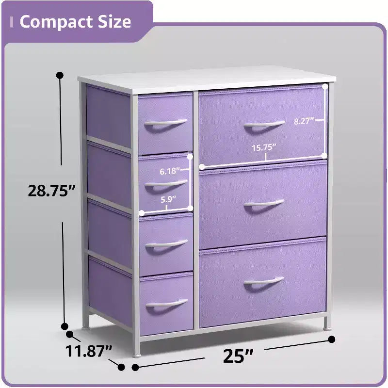 7 Drawers Dresser - Storage Chest Organizer with Steel Frame, Wood Top, Handles, Fabric Bins