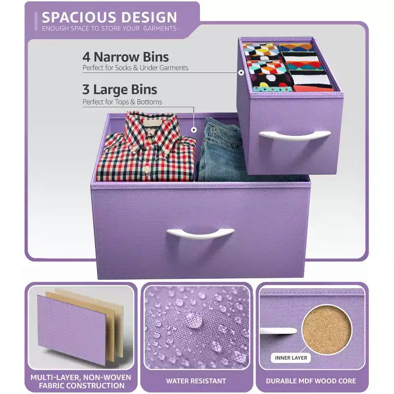 7 Drawers Dresser - Storage Chest Organizer with Steel Frame, Wood Top, Handles, Fabric Bins