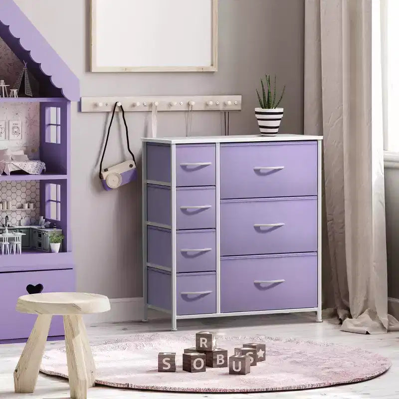 7 Drawers Dresser - Storage Chest Organizer with Steel Frame, Wood Top, Handles, Fabric Bins