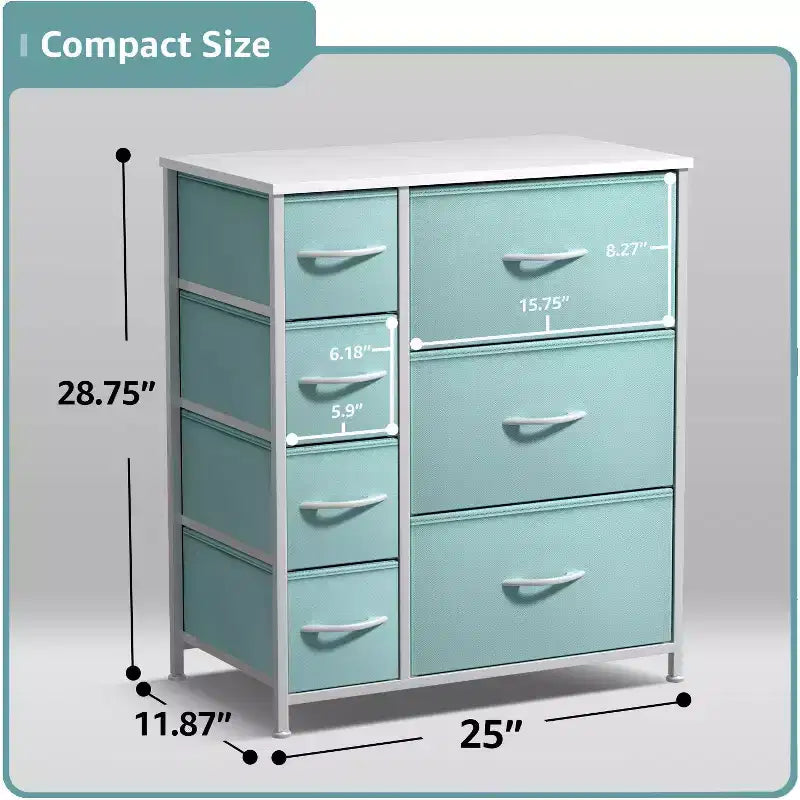 7 Drawers Dresser - Storage Chest Organizer with Steel Frame, Wood Top, Handles, Fabric Bins