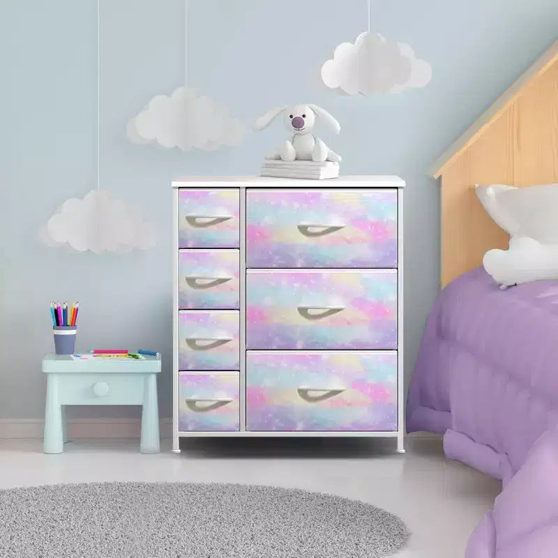 7 Drawers Dresser - Storage Chest Organizer with Steel Frame, Wood Top, Handles, Fabric Bins
