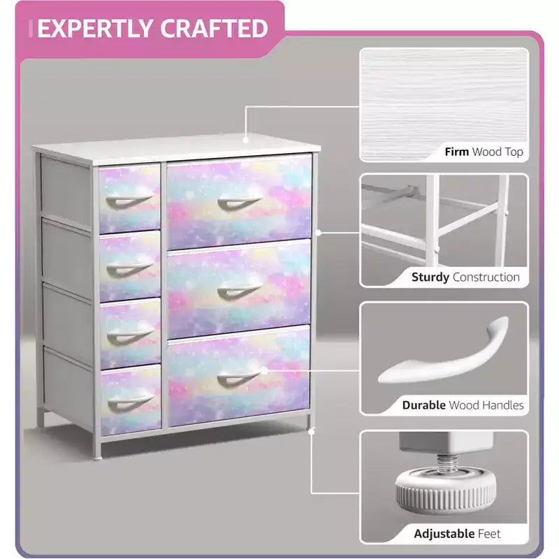 7 Drawers Dresser - Storage Chest Organizer with Steel Frame, Wood Top, Handles, Fabric Bins