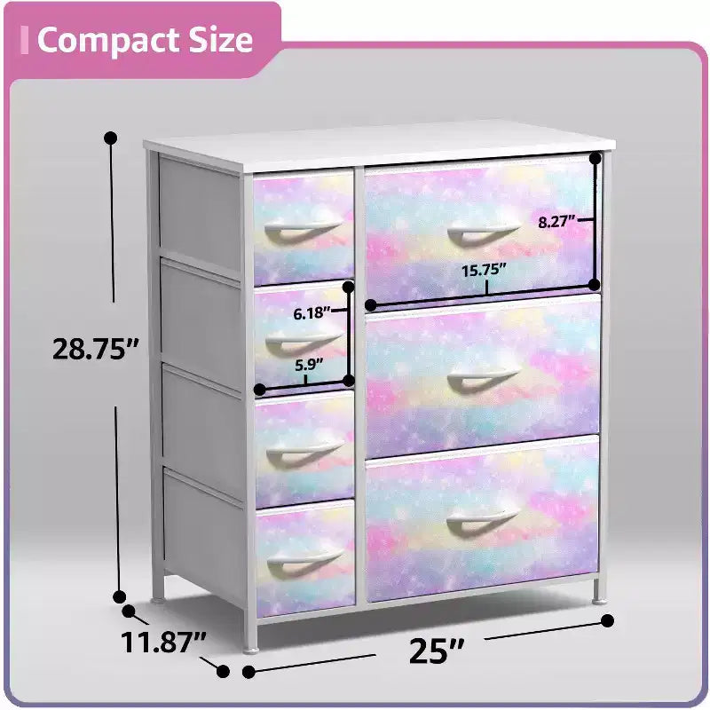 7 Drawers Dresser - Storage Chest Organizer with Steel Frame, Wood Top, Handles, Fabric Bins