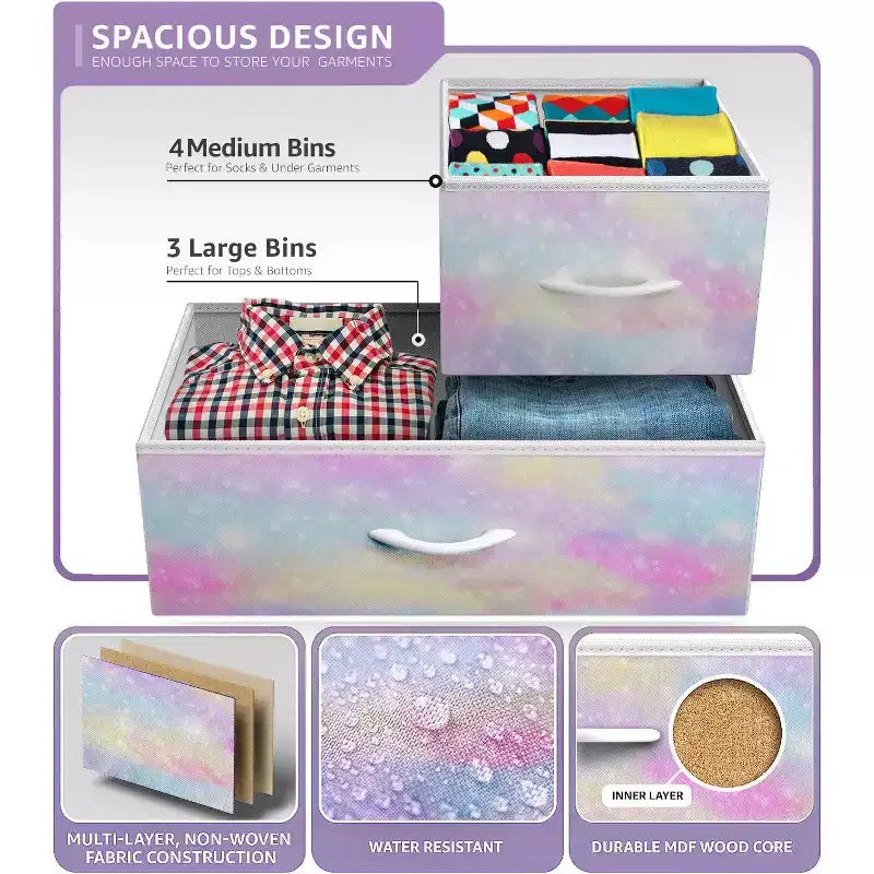 7 Drawers Dresser - Storage Chest Organizer with Steel Frame, Wood Top, Handles, Fabric Bins