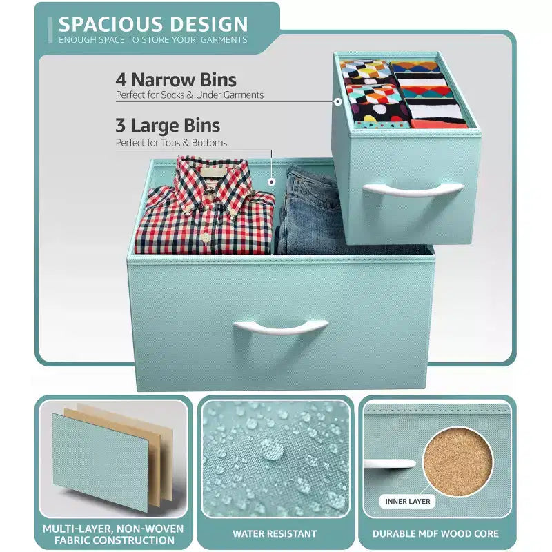 7 Drawers Dresser - Storage Chest Organizer with Steel Frame, Wood Top, Handles, Fabric Bins