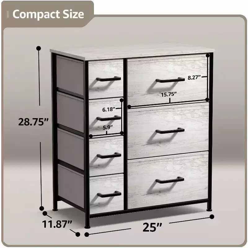 7 Drawers Dresser - Storage Chest Organizer with Steel Frame, Wood Top, Handles, Fabric Bins