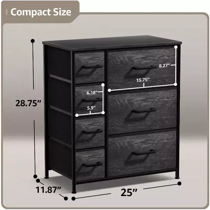 7 Drawers Dresser - Storage Chest Organizer with Steel Frame, Wood Top, Handles, Fabric Bins