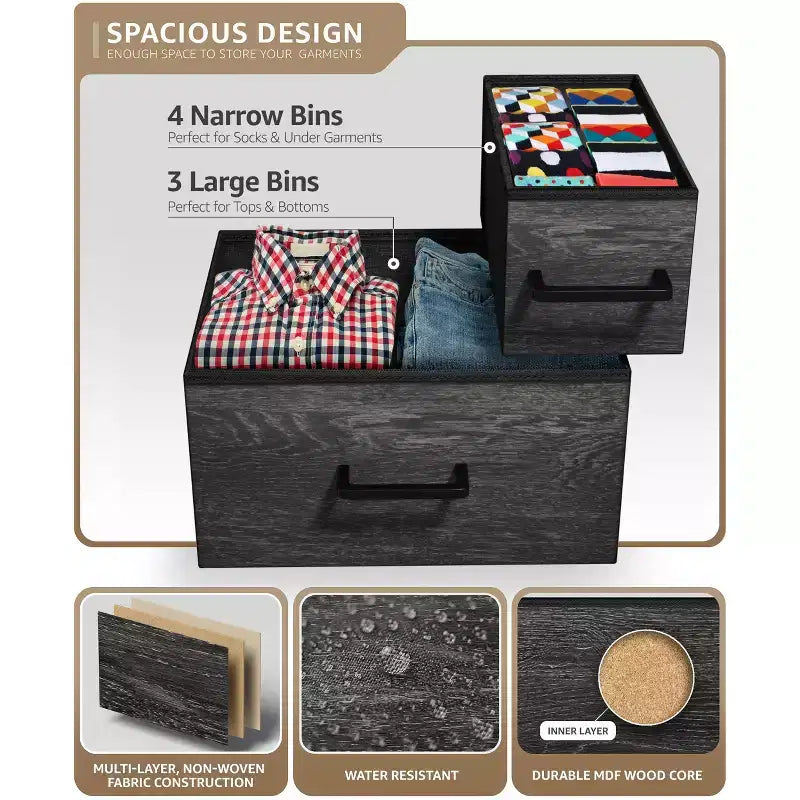 7 Drawers Dresser - Storage Chest Organizer with Steel Frame, Wood Top, Handles, Fabric Bins