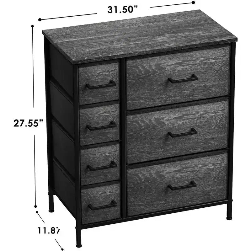 7 Drawers Dresser - Storage Chest Organizer with Steel Frame, Wood Top, Handles, Fabric Bins