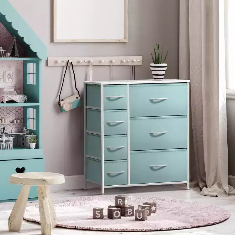 7 Drawers Dresser - Storage Chest Organizer with Steel Frame, Wood Top, Handles, Fabric Bins