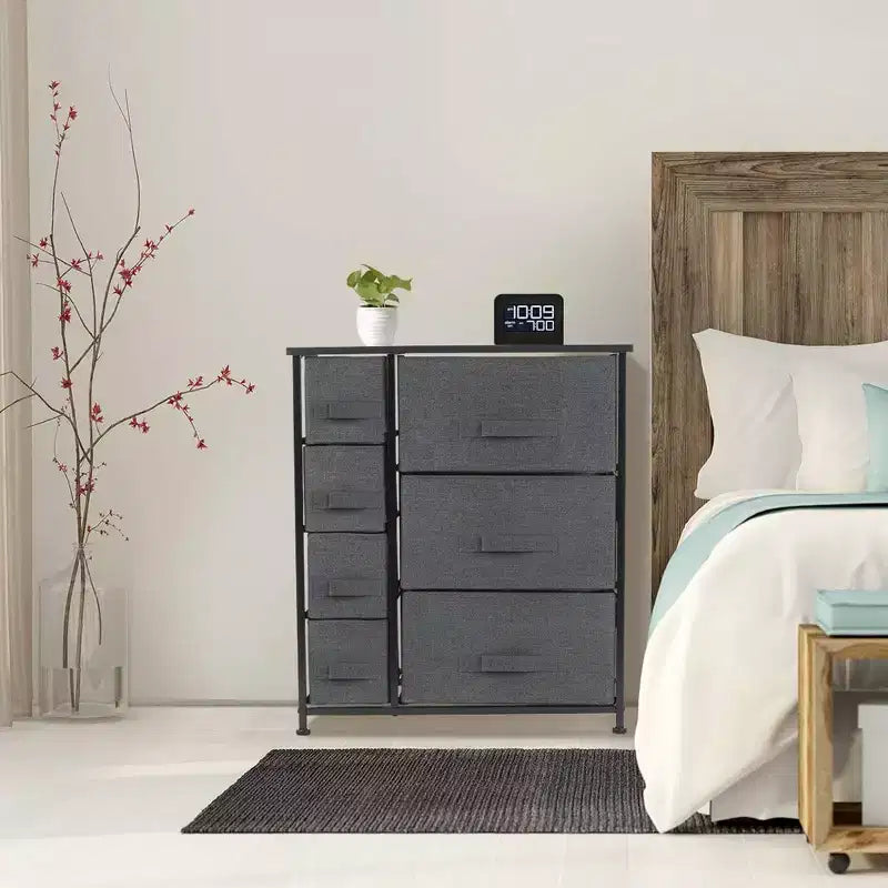 7 Drawers Dresser - Storage Chest Organizer with Steel Frame, Wood Top, Handles, Fabric Bins