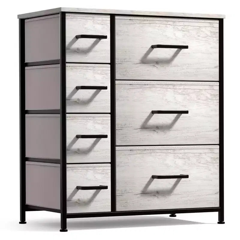 Cassettiera a 7 cassetti - Contenitore salvaspazio con telaio in acciaio, piano in legno, maniglie, cassetti in tessuto