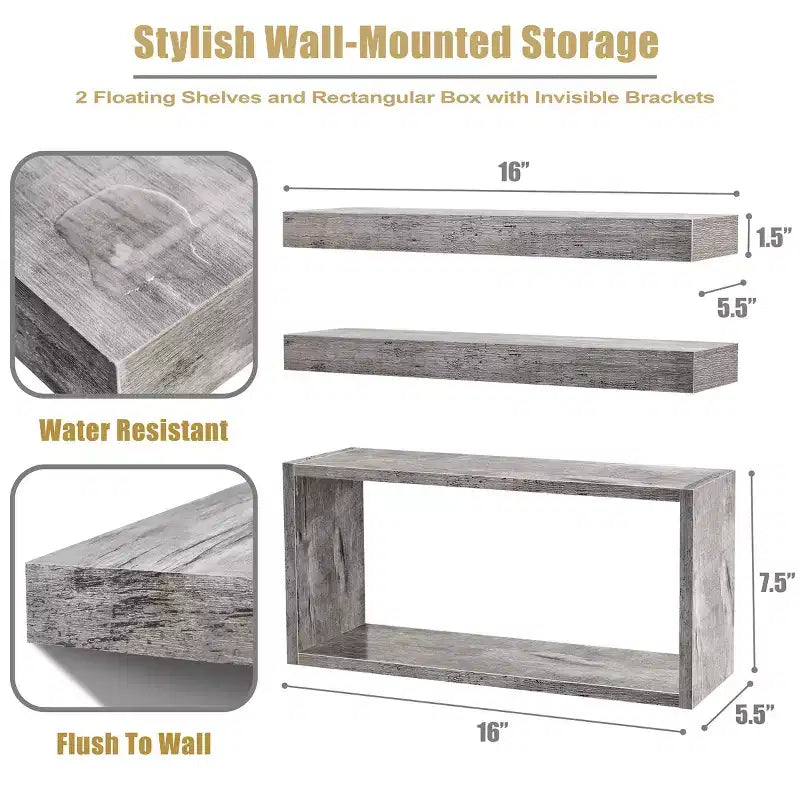 Floating Shelves with Invisible Brackets & 1 Rectangular Box