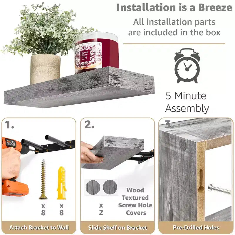 Floating Shelves with Invisible Brackets & 1 Rectangular Box