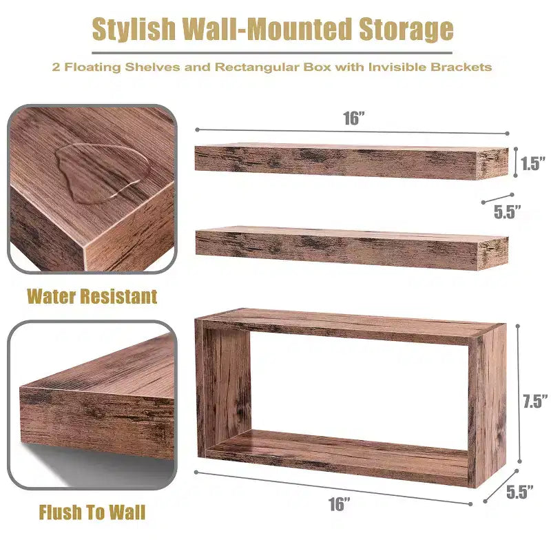 Floating Shelves with Invisible Brackets & 1 Rectangular Box