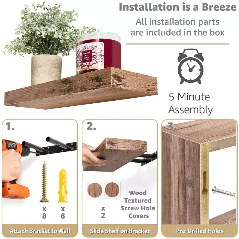 Floating Shelves with Invisible Brackets & 1 Rectangular Box