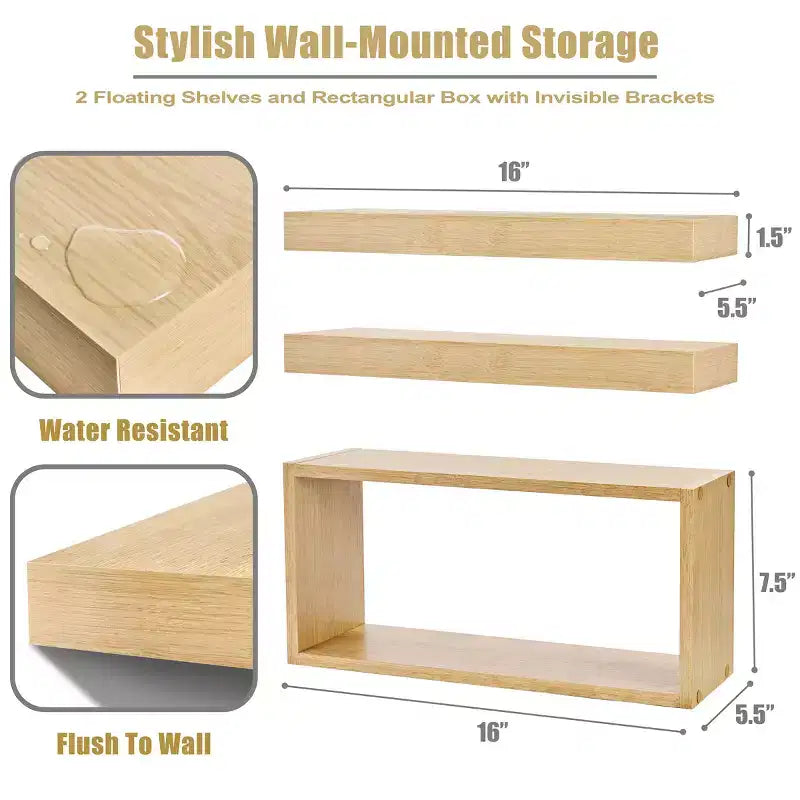 Floating Shelves with Invisible Brackets & 1 Rectangular Box