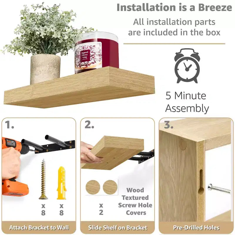 Floating Shelves with Invisible Brackets & 1 Rectangular Box